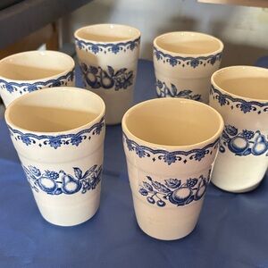 Set of 6 Blue and White Ceramic Cups